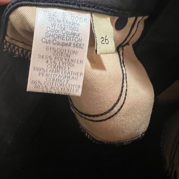 Rag & Bone Women's Black Moto Jeans Lamb Leather with Denim Skinny Jeans Size 26 - Picture 6 of 9